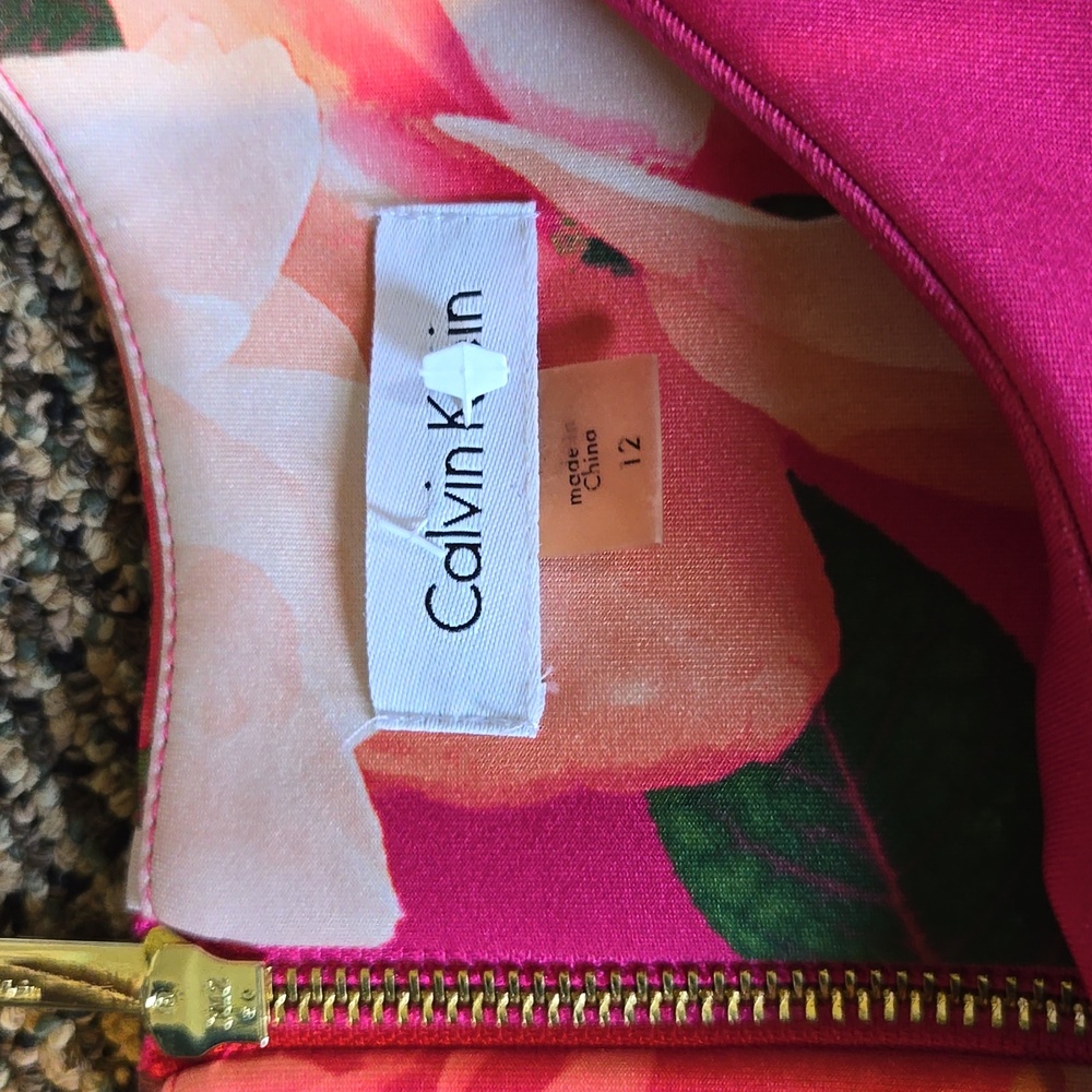 Vintage y2k Calvin klein floral circle skirt dress body con magenta pink midi - Picture 3 of 5